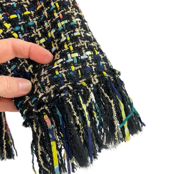 NWT ZARA Tweed Frayed Blazer Jacket Black Multicolor Gold Buttons Wool Blend L - Picture 11 of 15